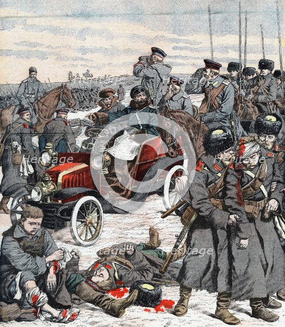 Russian general directing the campaign from his car, Russo-Japanese War, 1904. Artist: Unknown