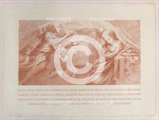 The Annunciation, with Gabriel at left and the Virgin at right, 1784. Creator: Bossi.