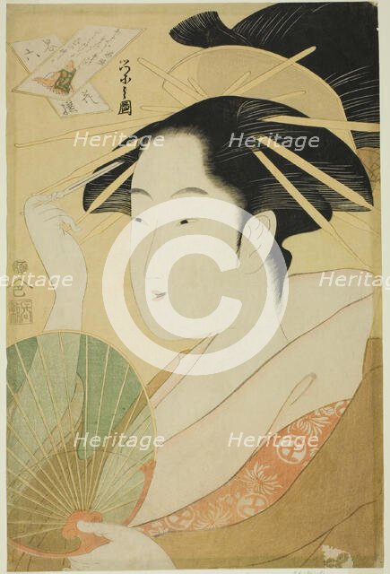 A Selection of Six Flowers - A Parody Rokkasen (Yatsushi rokkasen): Bishop Henjo, c. 1798. Creator: Hosoda Eishi.