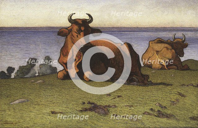 Resting Cows. Motif from Öland, 1901. Creator: Nils Kreuger.