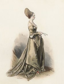 Lady of Nuremberg, in the Modern age, color engraving 1870.