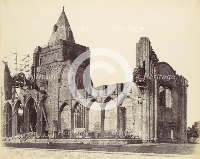 Crowland Abbey, the West Front Under Repair, 1860. Creator: Alfred Capel-Cure.