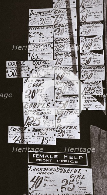 Window of an employment office, on Sixth Avenue near Forty-third Street, New York, early 1930s. Artist: Unknown