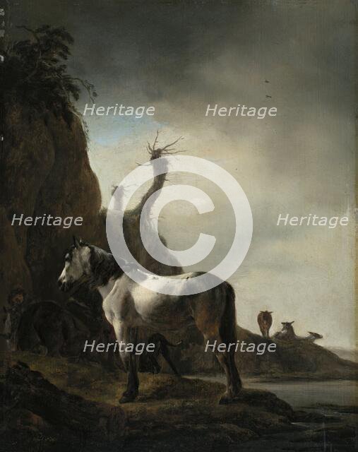 White Horse on a River Bank, unknown date. Creator: Philip Wouverman.