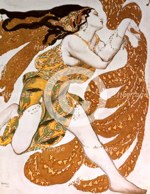 'Bacchante', costume design for a Ballets Russes production of Tcherepnin's Narcisse, 1911. Artist: Leon Bakst