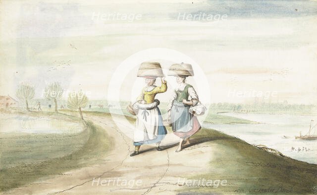 Two peasant women walking in a landscape, 1654.  Creator: Gesina ter Borch.