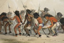 Buffalo Dance (detail), pub. 1845 (colour lithograph). Creator: George Catlin (1796 - 1872).