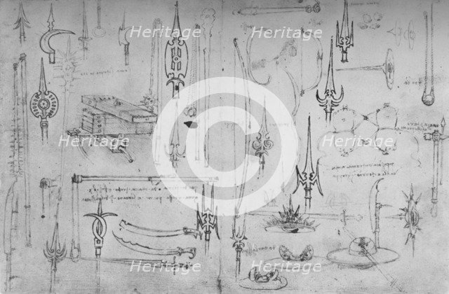 'Various Arms of Offence and Defence', c1480 (1945). Artist: Leonardo da Vinci.