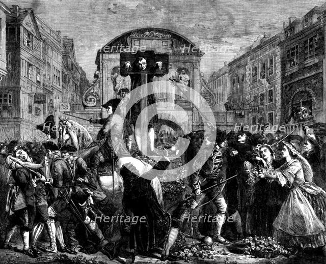 "De Foe in the Pillory", by Eyre Crowe, from the exhibition of the Royal Academy, 1862. Creator: E. Skill.