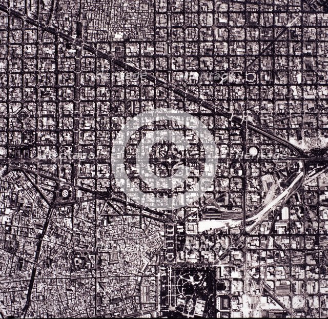 Aerial View of 'L'Eixample' map, know as 'Plan Cerdá' of the city of Barcelona, ??renovation and …