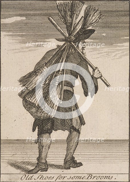 'Old Shoes for some Brooms', Cries of London, (c1688?). Artist: Anon