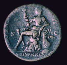 Image of Britannia on the reverse of a Roman coin. Artist: Unknown