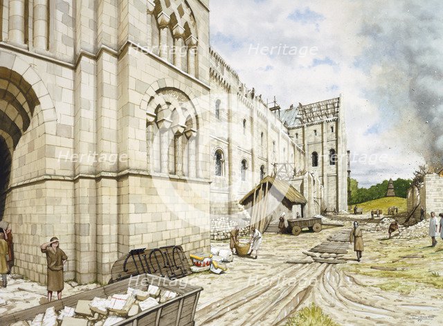 St Augustine's Abbey during construction, c11th century, (c1990-2010). Artist: Peter Urmston.