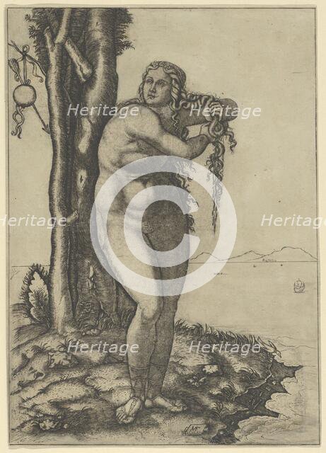 Venus wringing the water from her hair, standing at the water's edge, 1506., Creator: Marcantonio Raimondi.
