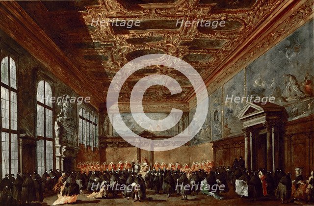 The Doge of Venice Giving Audience in the Sala del Collegio in the Doge’s Palace. Artist: Guardi, Francesco (1712-1793)