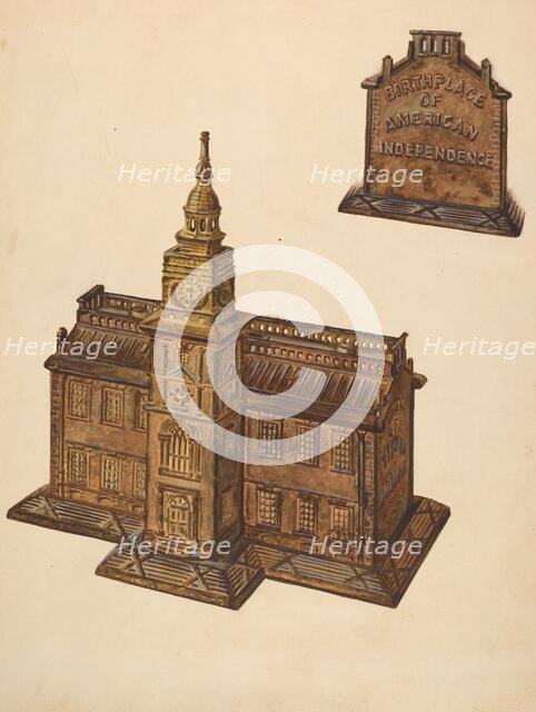 Cast Iron Toy Bank: Independence Hall, c. 1937. Creator: Dorothy Brennan.