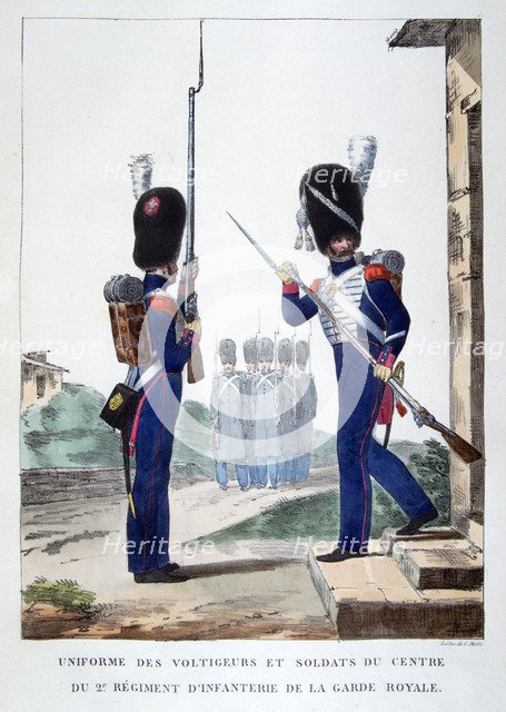 Uniforms of the 2nd infantry of the French royal guard, 1823.  Artist: Charles Etienne Pierre Motte