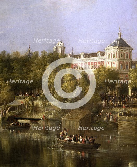  'The Guadalquivir', 1851, detail, pier and San Telmo Palace in Seville, Manuel Barron Oil.