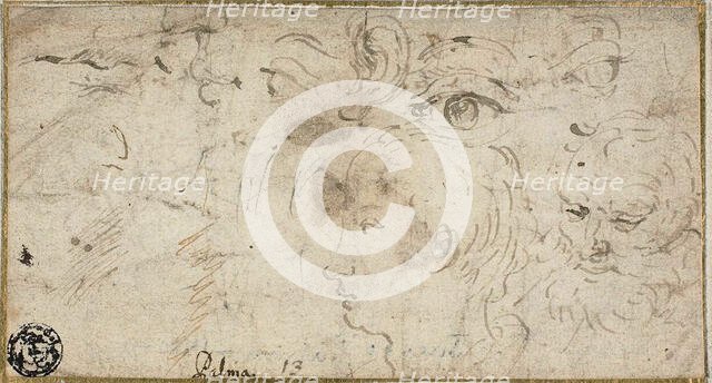Sketches of Heads, Eyes, Ear, and Mouth, 1600/11. Creator: Jacopo Palma.