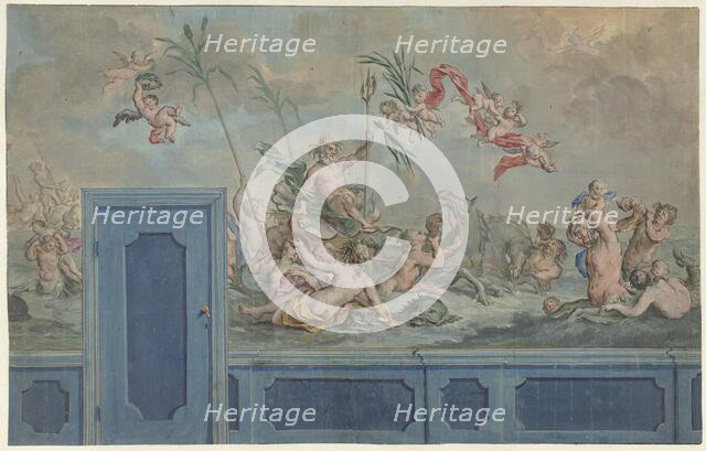 Design for a wall decoration with Neptune and entourage, 1751. Creator: Ruik Keyert.