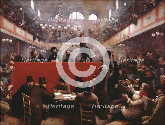 At the Graffard Meeting Hall (Réunion à la salle Graffard), 1884. Artist: Béraud, Jean (1849-1936)