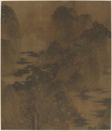 Landscape: mountain gorge, mist, a brook, and buildings, Ming dynasty, 17th century. Creator: Zhang Hong.