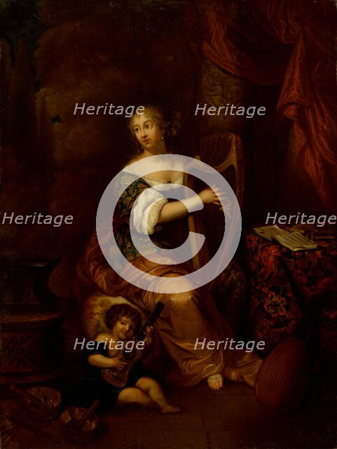 Madame de Montespan playing the Harp, . Creator: Netscher; Caspar; (after) (1639-1684).