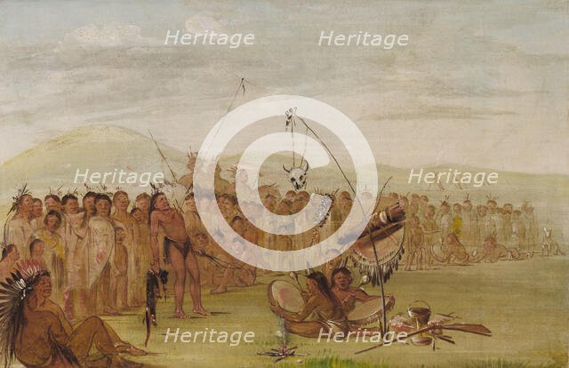 Self-torture in a Sioux Religious Ceremony, 1835-1837. Creator: George Catlin.