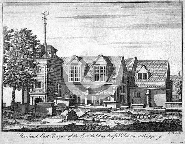South-east prospect of the parish church of St John-at-Wapping, London, c1750. Artist: Benjamin Cole