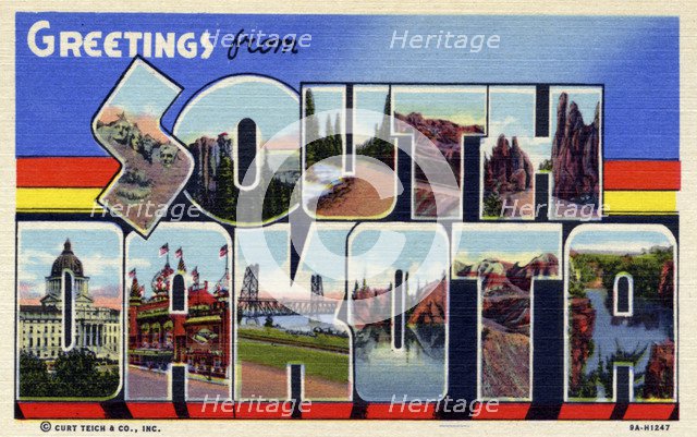 'Greetings from South Dakota', postcard, 1939. Artist: Unknown