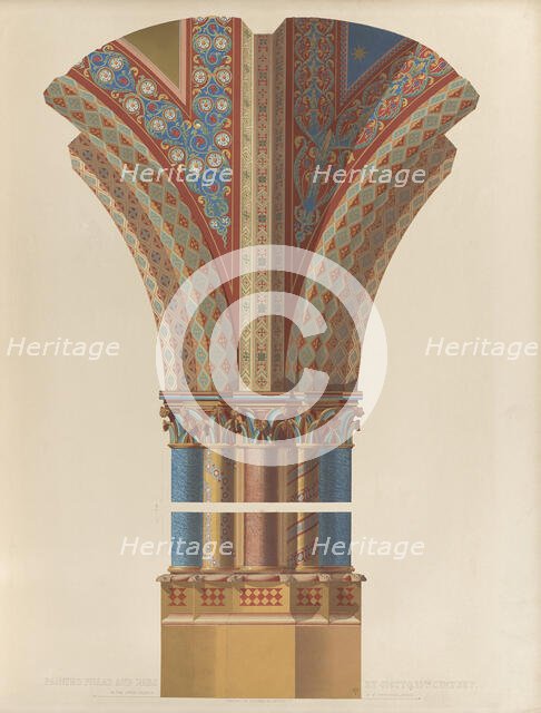 Painted pillar and ribs by Giotto in the upper church of St Francesco at Assisi, 1850.  Creator: Ludwig Gruner.