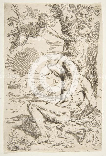 Saint Sebastian pierced with arrows and tied to a tree, copy after Cantarini, ca. 1639 or after. Creator: Unknown.
