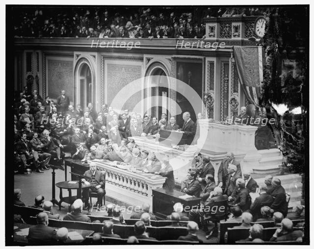 President Woodrow Wilson addressing Joint Session of Congress, between 1910 and 1920. Creator: Harris & Ewing.