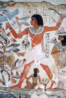 Fowling in the marshes: wall painting from the tomb of Nebamun, Thebes, Egypt, c1350 BC. Artist: Unknown