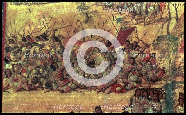 Battle in the city of Cholula (oct.1519) between the Spanish and their Indian allies against the …