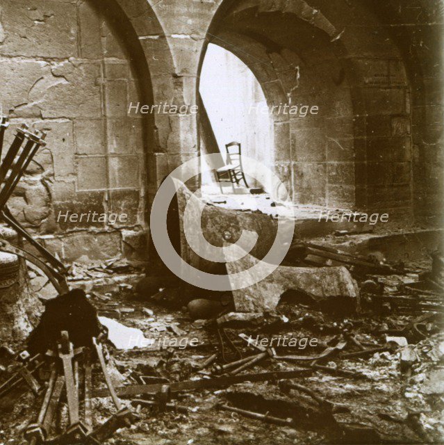 Destroyed church, Marne, northern France, c1914. Artist: Unknown.