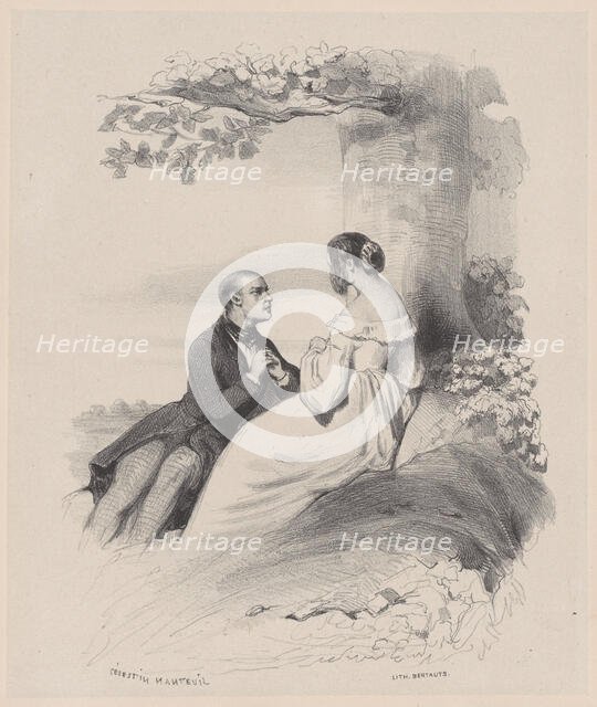 Man Proposing to a Woman whose Face is Hidden by Hair, ca. 1830-65. Creator: Célestin Nanteuil.