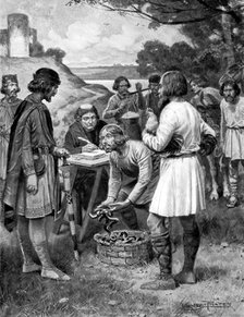 Paying rent in Saxon times, (c1920).Artist: Ernest Prater