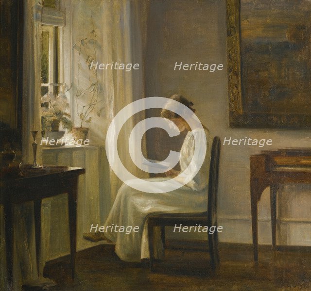 Interior with a Woman Reading. Artist: Holsøe, Carl (1863-1935)