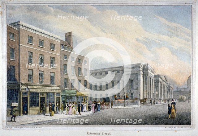 Aldersgate Street, City of London, c1830. Artist: Nathaniel Whittock
