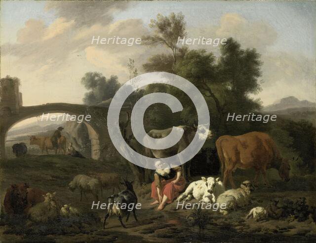 Landscape with Herdsmen and Cattle, 1660-1690. Creator: Dirk van Bergen.