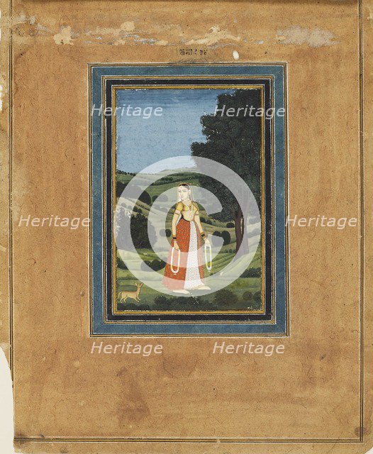 Woman in a night landscape, possibly a forest, 19th century. Artist: Unknown.