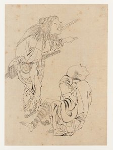 Two hunters, Edo period, 19th century. Creator: Hokusai.