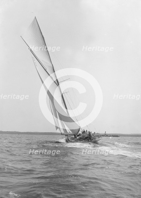The 15-metre cutter 'Ostara' sailing close-hauled, 1912. Creator: Kirk & Sons of Cowes.