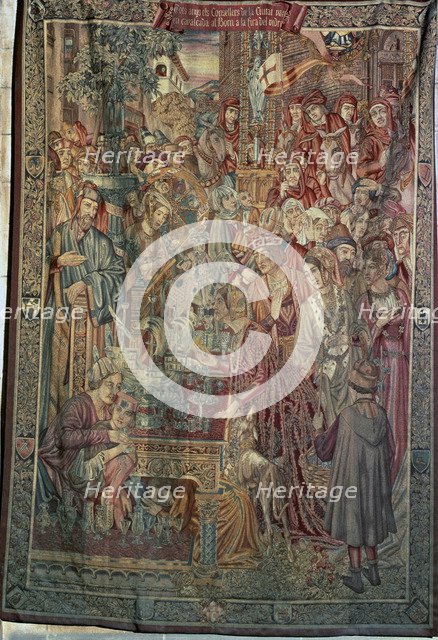  'The councilors visit the glass fair of the Borne on the first day of the year', tapestry on a c…