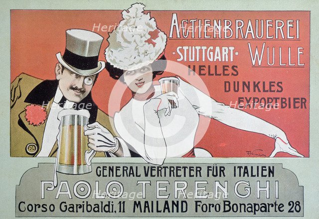 Advertising poster of German beer in Italy, 1904.