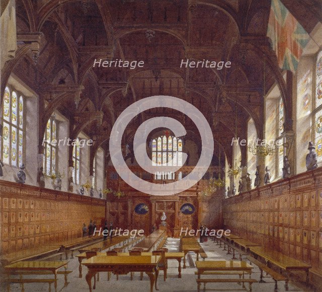 Interior view of Middle Temple Hall from the high table with figures, London, 1884. Artist: John Crowther