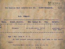 Titanic - Iceberg Telegram, 1912. Artist: Unknown.