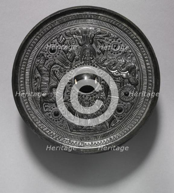 Mirror with Deities, Chariot, and the White Tiger, 100-200. Creator: Unknown.