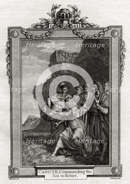 'Canute, Commanding the Sea to Retire', 11th century, (1777). Artist: L Hall